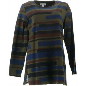 NWT DENIM & CO. STRIPED JERSEY TUNIC XXS OLIVE